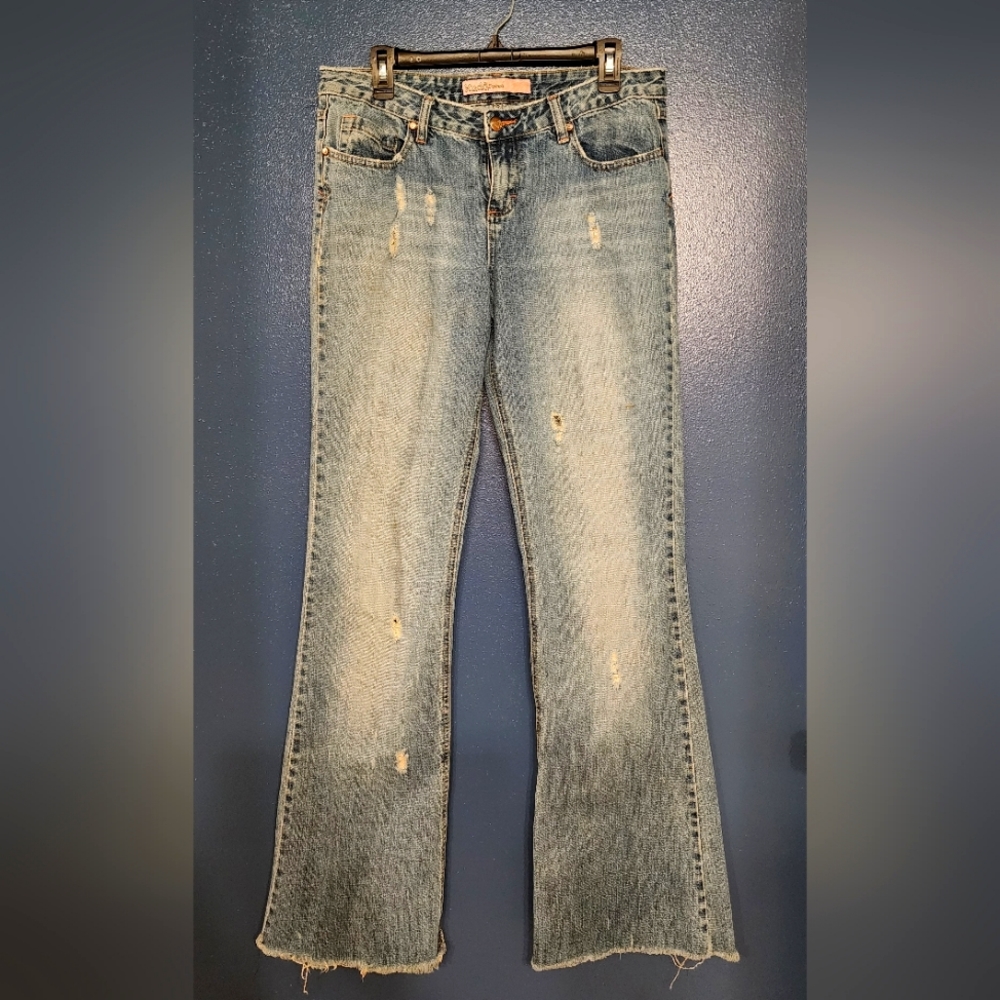 Vintage Y2K Mudd Jeans - size 13L, 35" inseam, low rise distressed flares